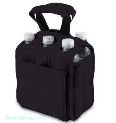 Insulated six pack neoprene water bottle carrier tote bag