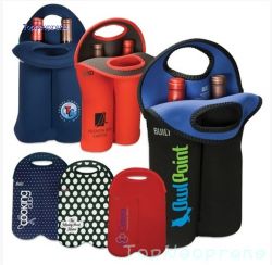 Promotional neoprene custom two bottle wine tote bag